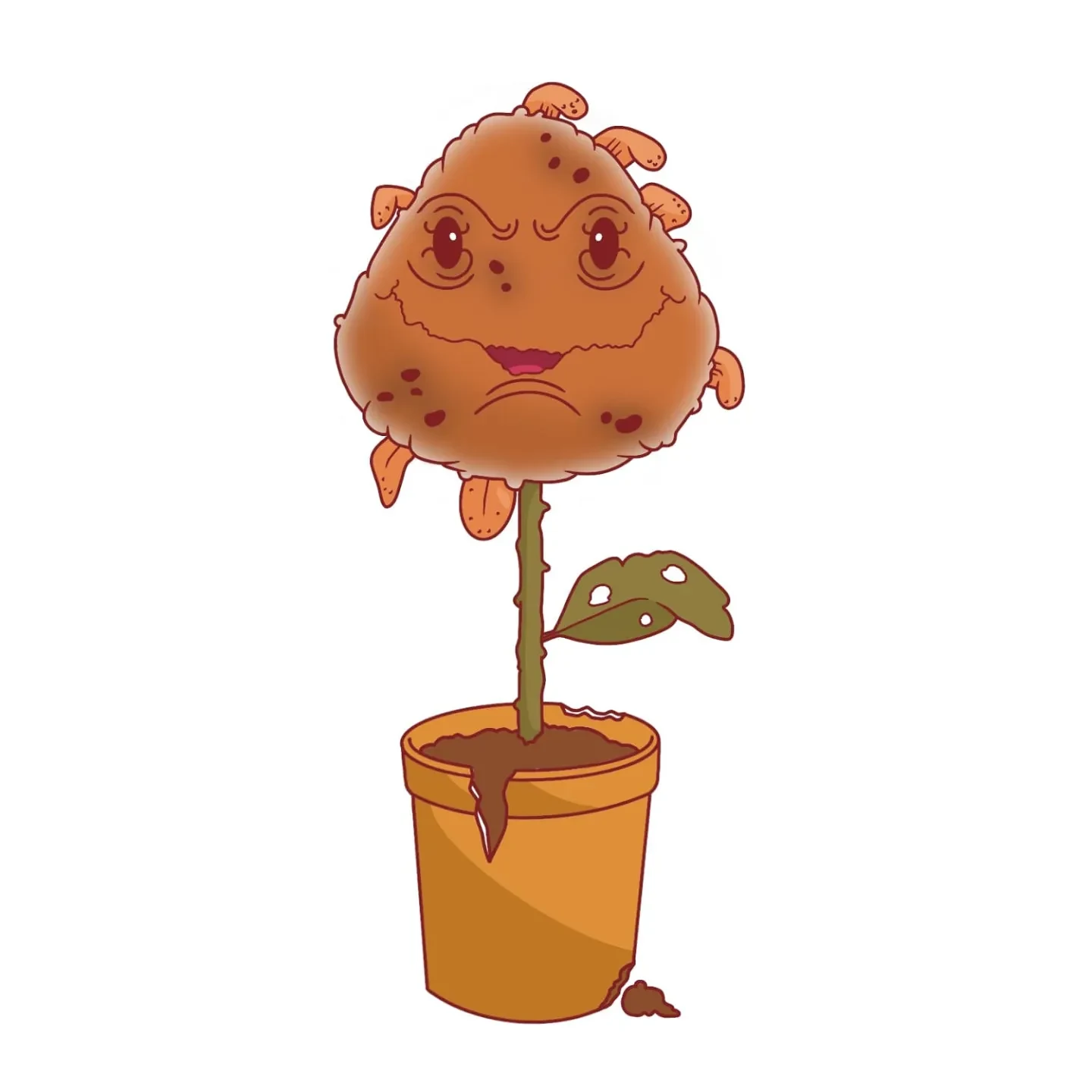 A cheerful orange flower character in a terracotta pot
